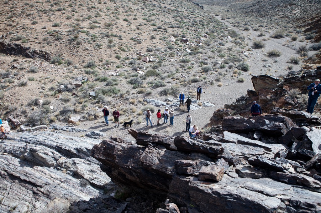 Desert Explorers Near Petroglyphs in Echo Canyon