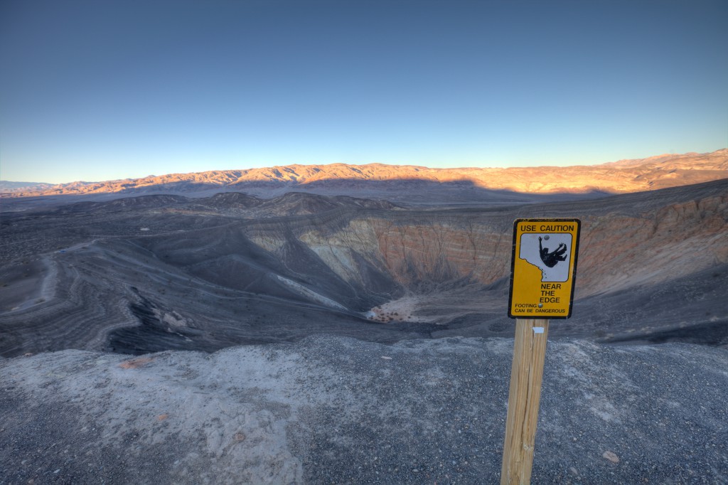 Use Caution Near The Edge Sign at Ubehebe Crater